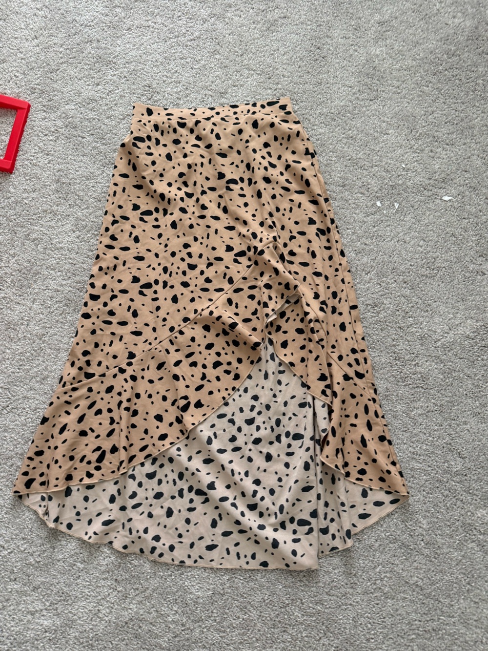 Tan Animal Print Ruffle Midi Skirt